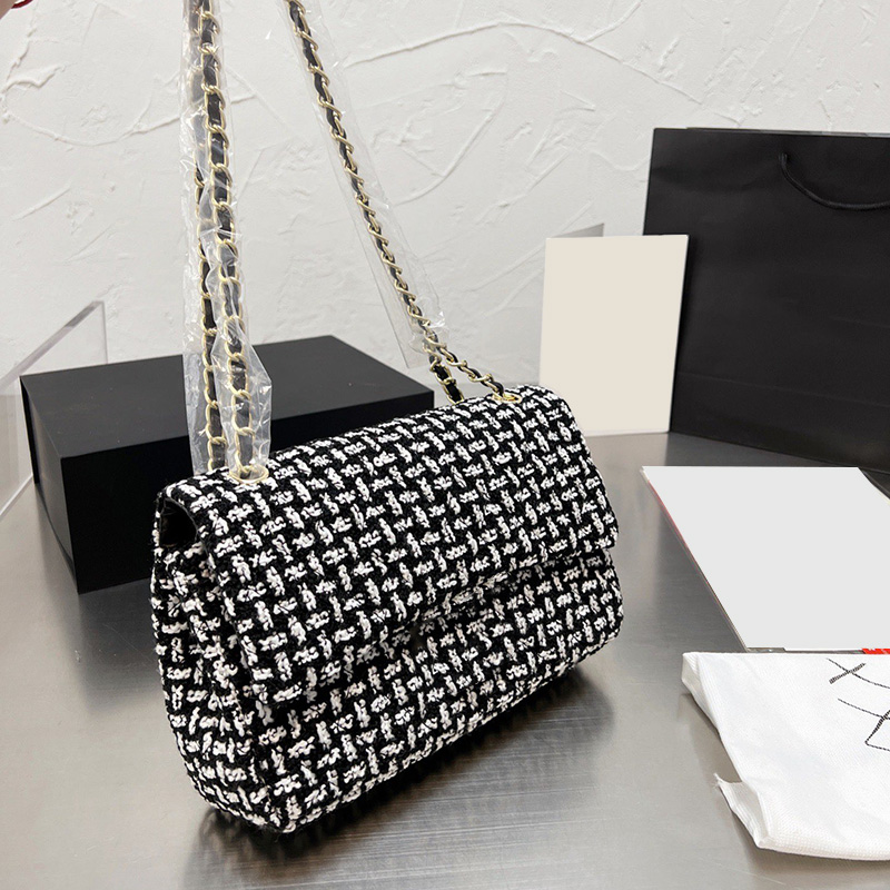 

Women Girls Tweed Bag Luxury Tote Purse Gold Chain Cross Body Shoulder Street Clutch Purse Cosmetic Case Luxury Designer Handbags 25C 6 Color Can Choose, Box