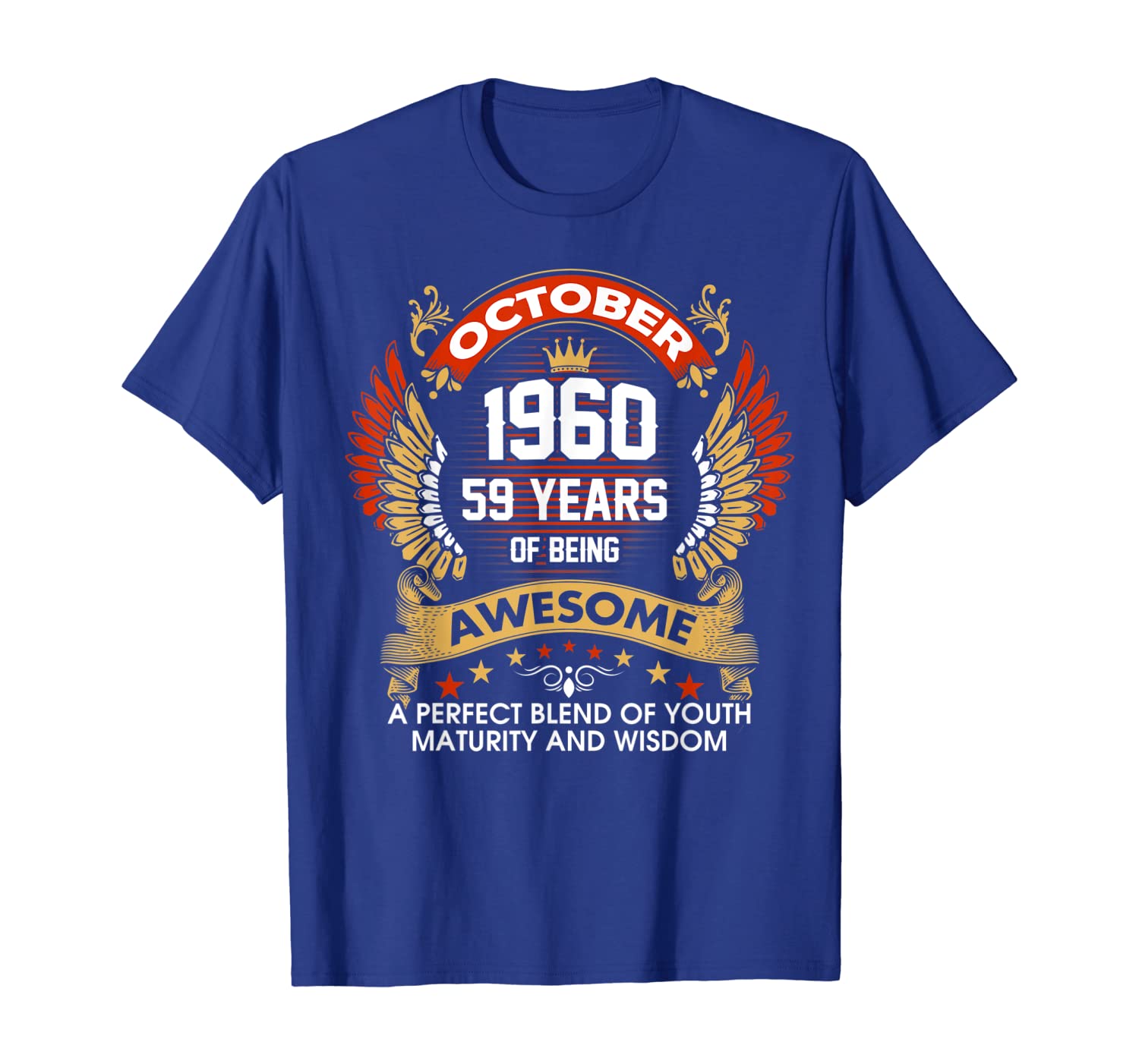 

Made In OCTOBER 1960 59 Years Of Being Awesome T-Shirt, White;black