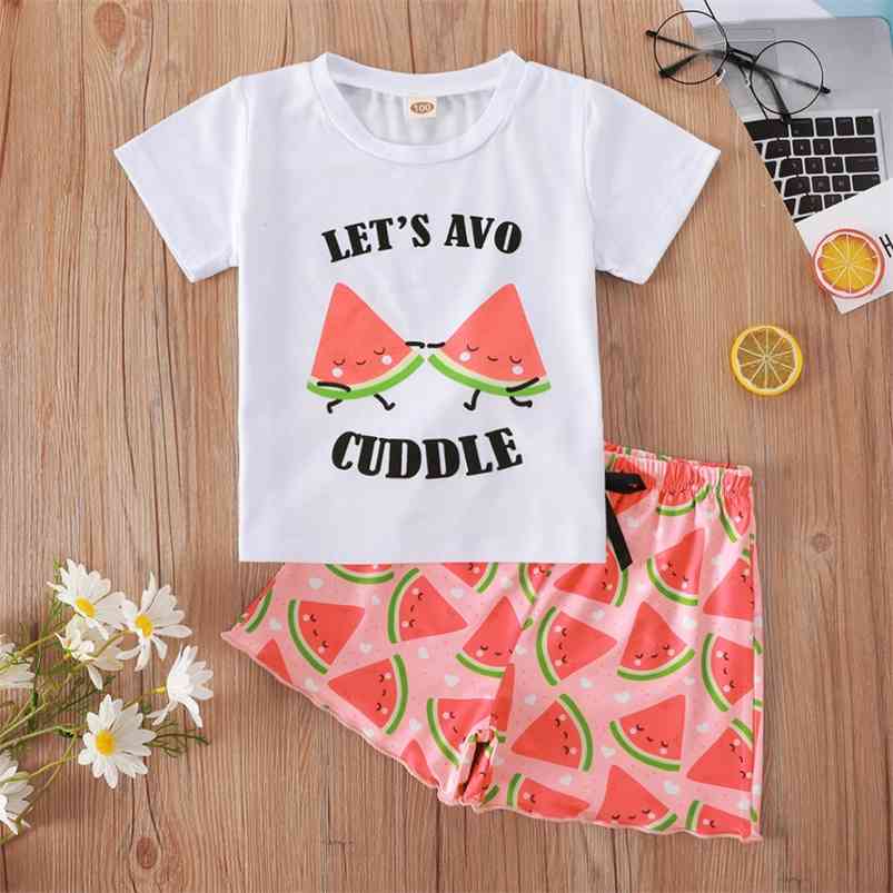 

Arrivals Summer Style Short Sleeve O Neck Letter T-Shirt Print Cartoon Watermalon Cute 2Pcs Child Clothes Sets 1-8T 210629, Red