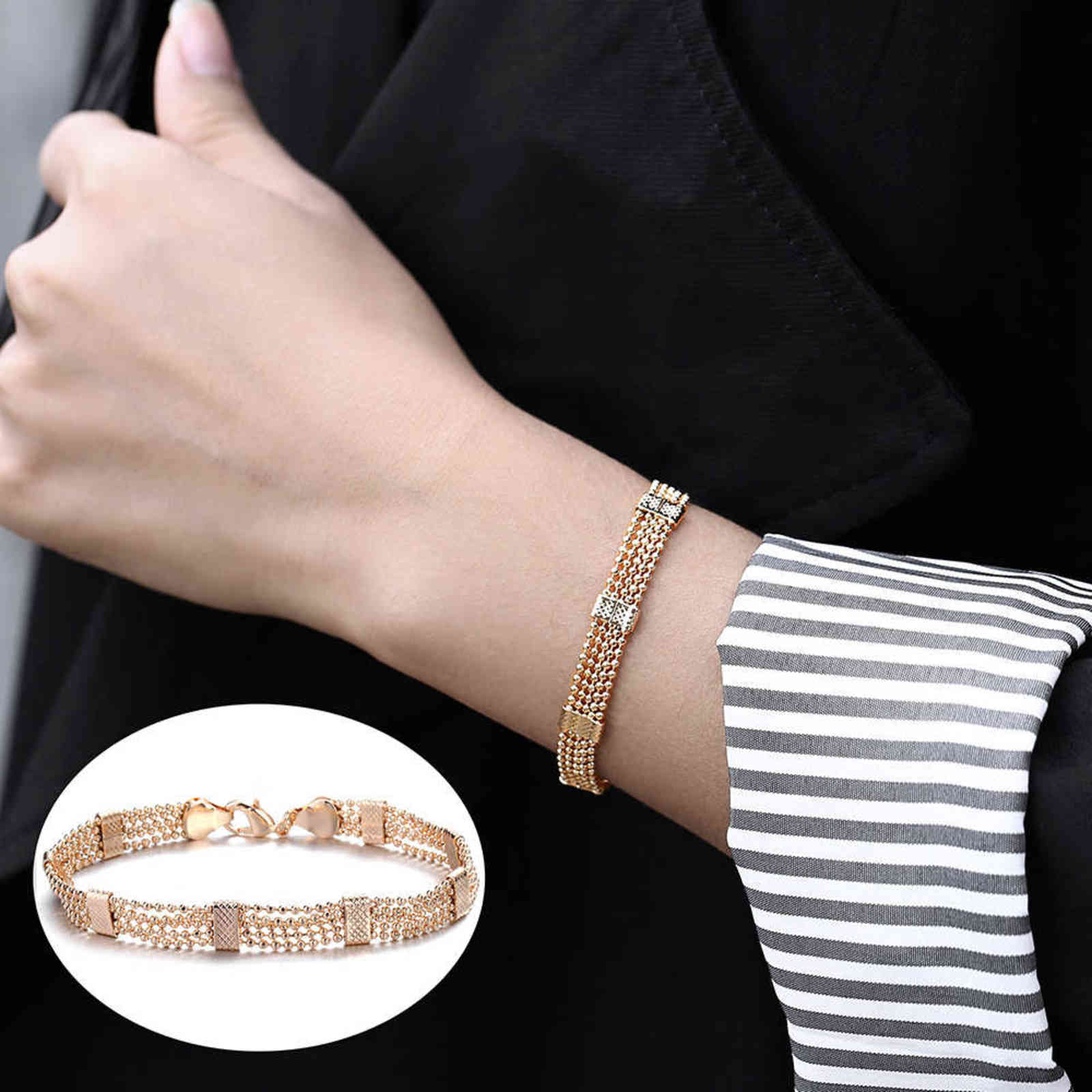 

8mm Womens Girls Men 585 Rose Gold Color Bead Bracelet Link Chain Female Bangle Fashion Jewelry Gift Cb33