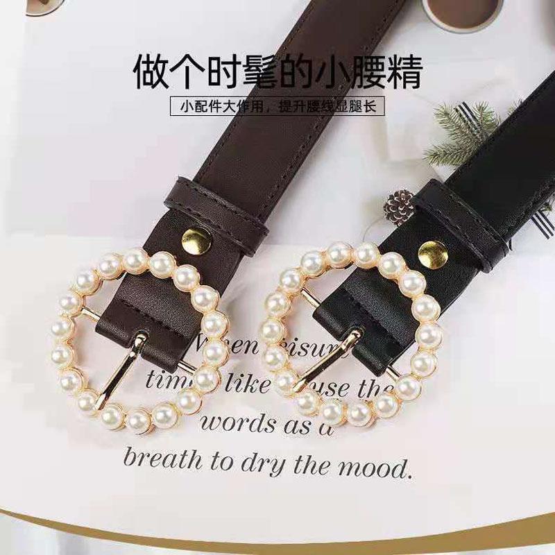 

Belts Fashion Women's Pearl Belt Real Cowhide All-match Jeans Korean Style Trendy Decorative, Black;brown