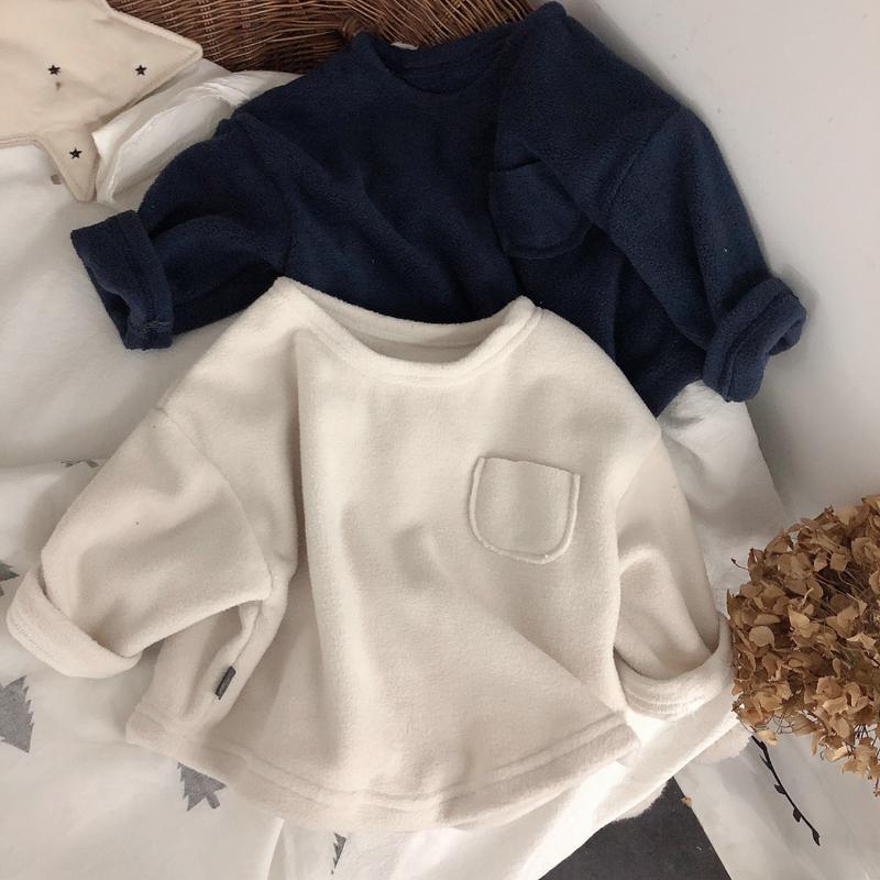 

Hoodies & Sweatshirts Children's Small Pocket Crew Neck Solid Color Snow Sweater Bottomed Shirt Top, Black