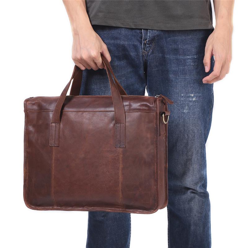 

Briefcases Men's Bag Genuine Leather Laptop Totes For Document Office Bags Men Messenger, 6495 chocolate