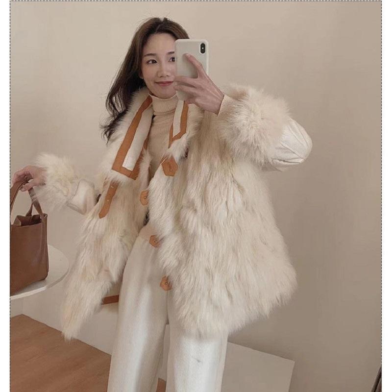 

Women's Fur & Faux 2021 Fashion Raccoon Dog Coats Real Leather And Jackets With Natural Collar Ladies Outwear Winter, Black