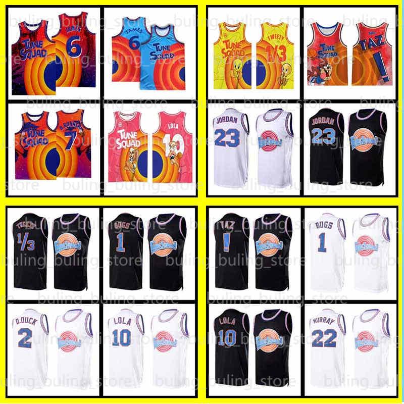 

Space Jam Jersey Movie Tune Squad Looney Daffy Duck Bill Michael James Curry Murray Lola Bugs Bunny TAZ Tweety Basketball Shorts Black White, Black;red