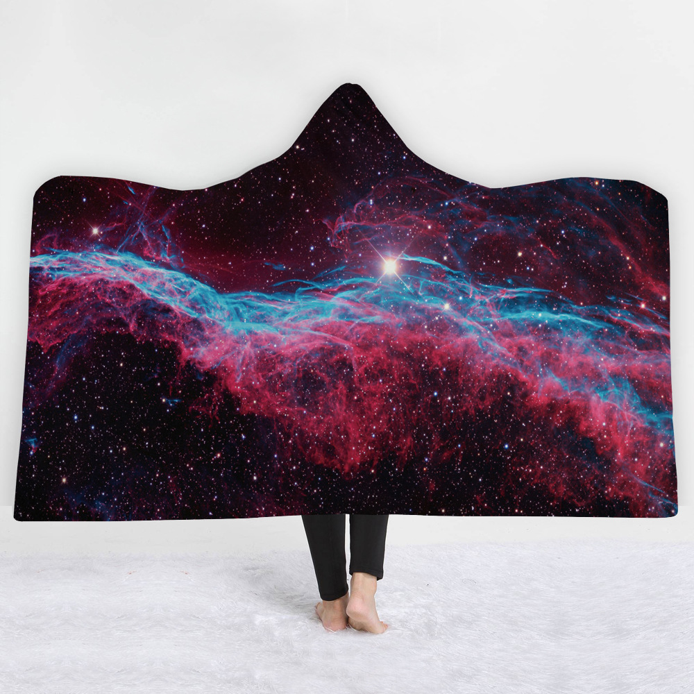 

Child Adults Beautiful Starry Sky Blanket Sherpa Fleece Home Warm Hooded Blankets Wearable Children Kids Gift
