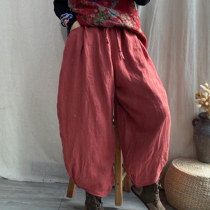 

Women's Pants & Capris Winter Women Retro Loose Casual Padded Trousers 2021 Female Elastic Waist Concise Lantern, Black