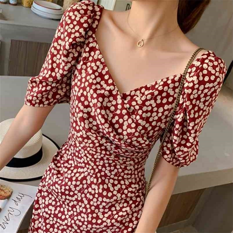 

jurken zomer summer dress Elegant maxi Dress cherries Print es Vestidos robe femme sukienki letnie Boho Beach 210701, Picture color