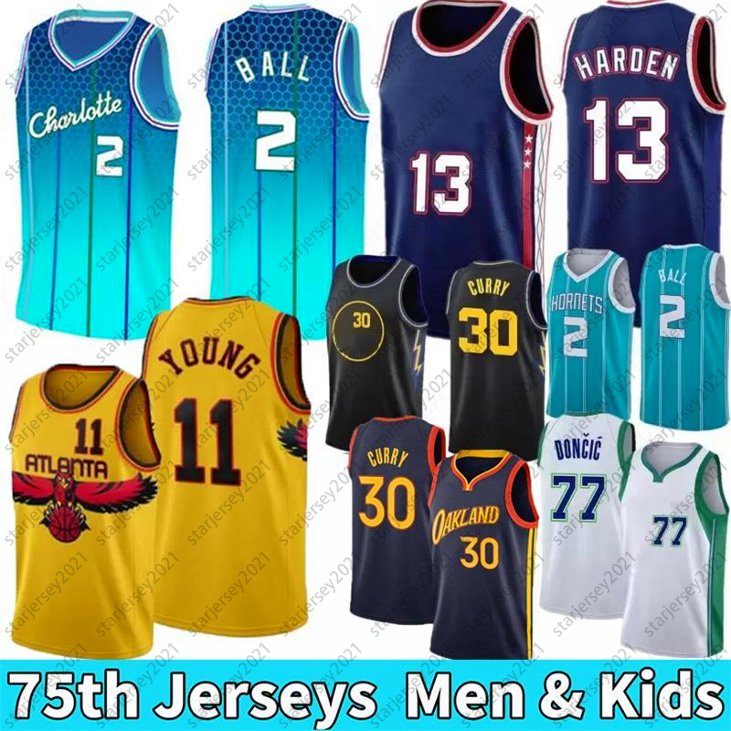 

LaMelo 2 Ball Men Basketball Jerseys Stephen 30 Curry 75th Anniversary Warriores Jersey Klay 11 Thompson Trae 11 Young 2 Cunningham 13 James Harden 77 Luka sleeveless
