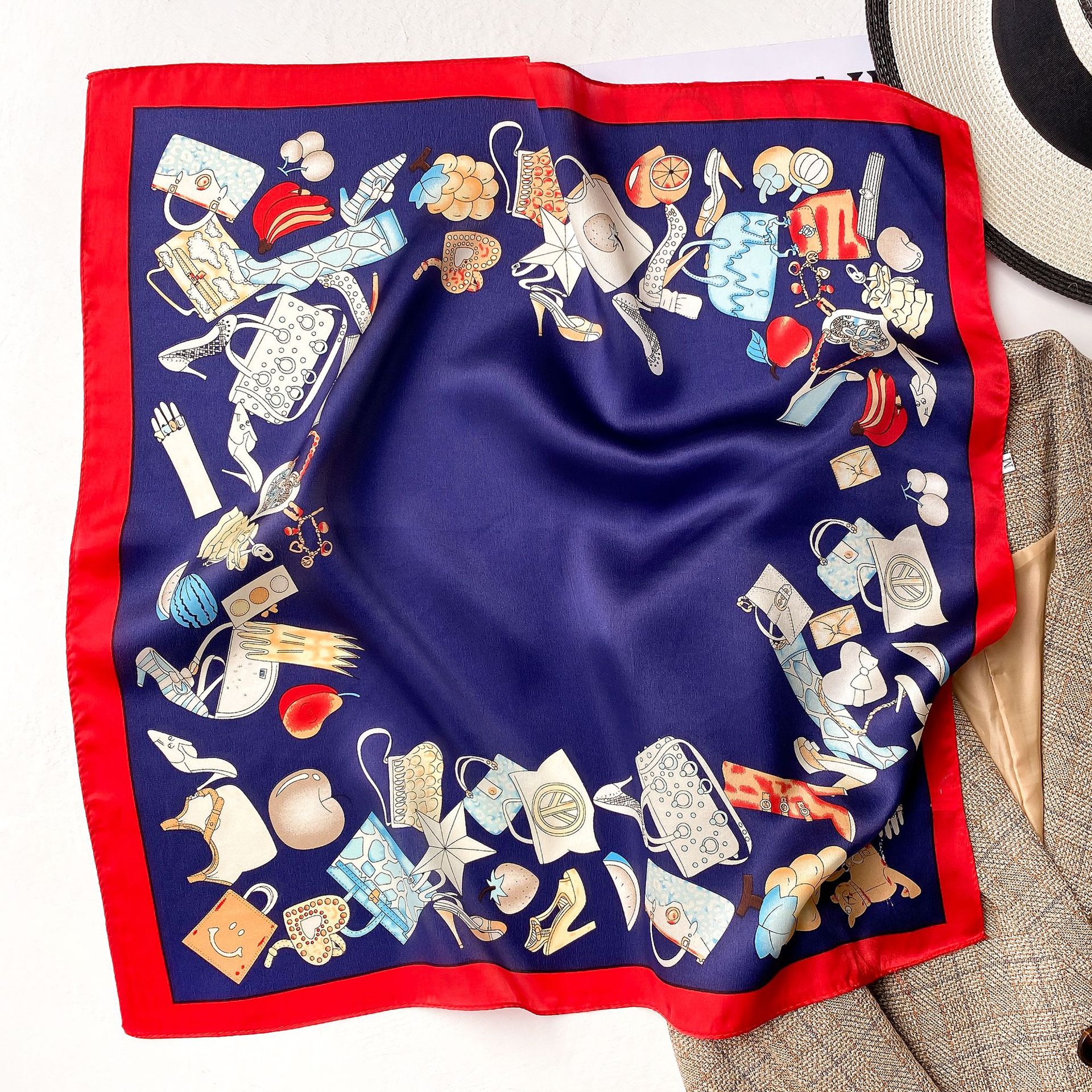 

New Silk Scarf Small Square Towel Womens Striped Minimalist Refreshing Pattern Small Silk Scarf Shawl Hair Band Tied Gro-Bag No. 5