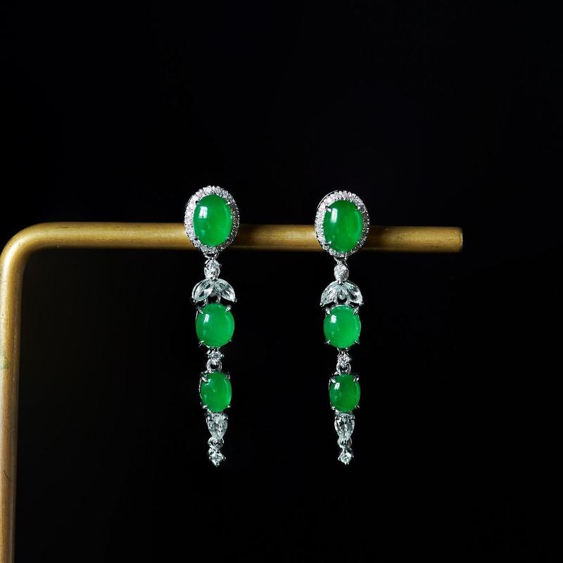 

Dangle & Chandelier Original Design Natural Iced Egg Noodles Green Chalcedony Earrings Chinese Retro Light Luxury Charm Women's Silver Jewel