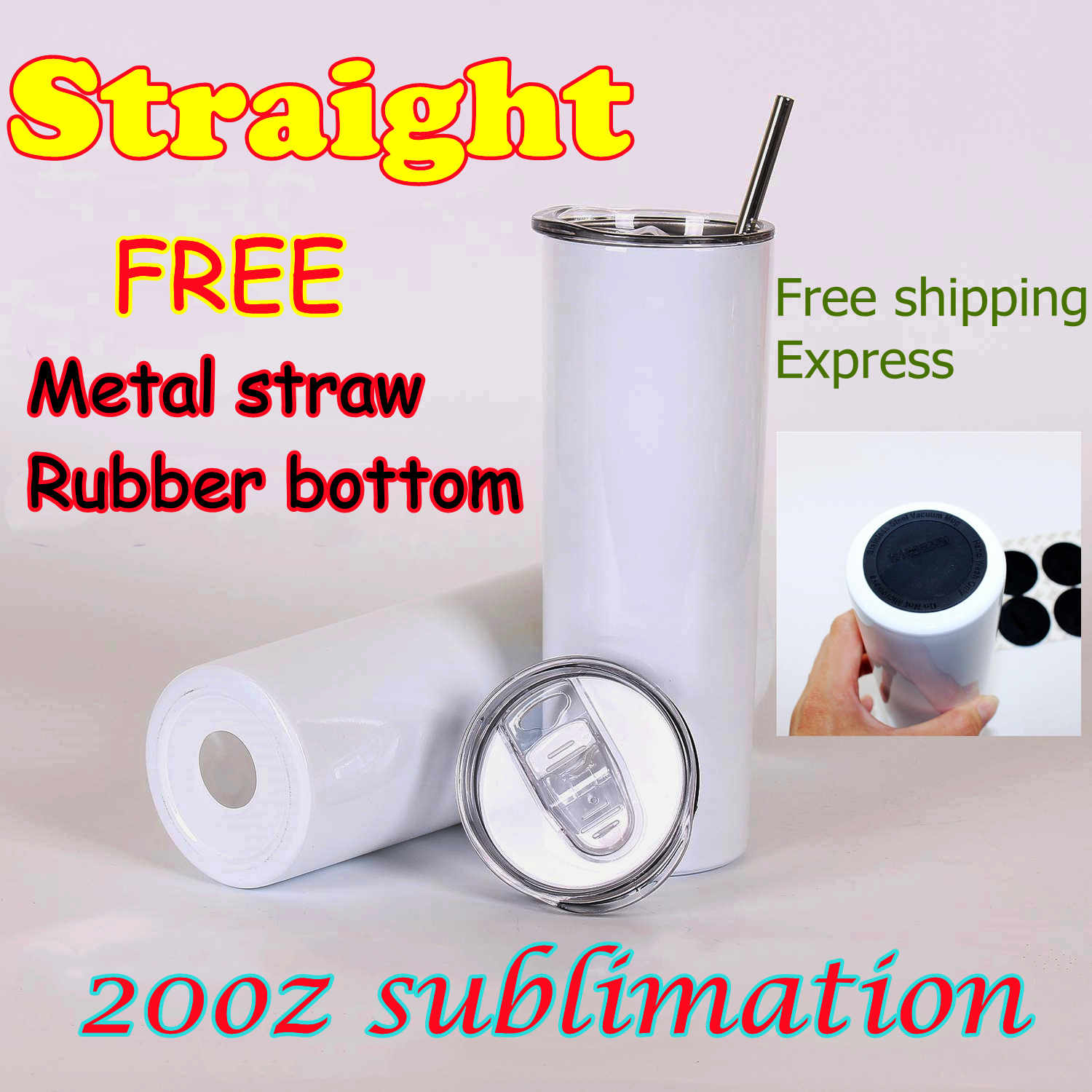 

20oz straight Sublimation tumblers With Metal Straws Stainless Steel white blank Skinny Water Bottle Double wall Vacuum Insulated coffee Tra