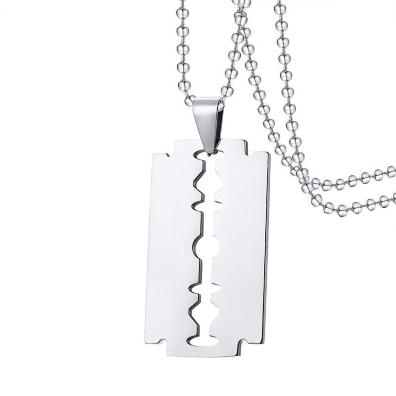 

Chains Stainless Steel Mens Necklace Personality Punk Style Blade Tag Trendy Men's Razor Pendant Brand Jewelry Femme#N, Silver