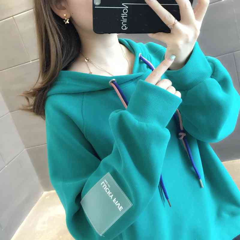 

2020 spring and autumn new loose fitting college style sweater women's trendy Hoodie Top versatile student Korean version, Thin yellow