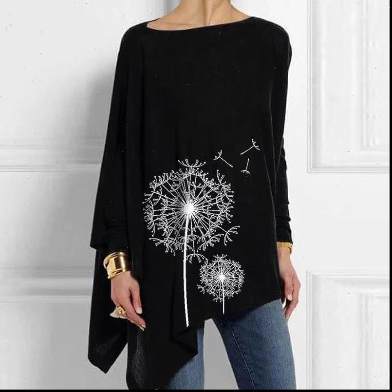 

Casual Flower Printed Tunic Women Shirt O Neck Long Sleeve Solid Black Top Blouse Plus Size 5XL Spring Autumn Blouses, White