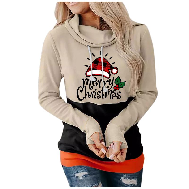

Women's Hoodies & Sweatshirts Kawaii Hoodie Christmas Print Pullovers Autumn Winter Long-Sleeved Hooded Sweatshirt Casual Female Streetwear, Black