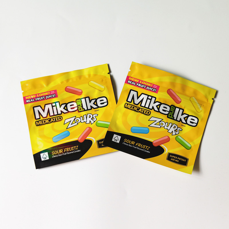 

600mg medicated sour fruitz mike airheads and like zours bag side seal candy mylar plastic bags
