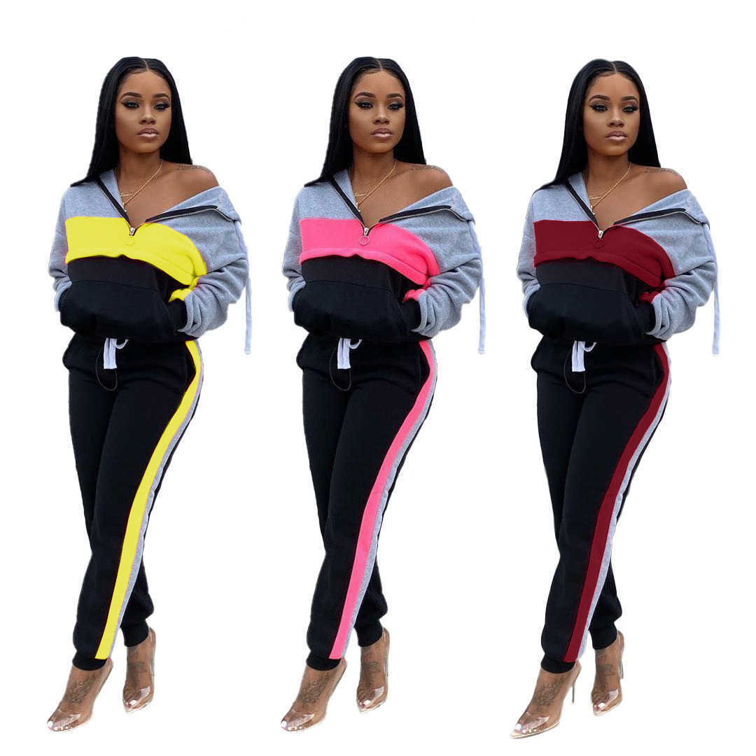 

women s two piece jogging suits S-3XL 2020 fall winter Fashion womens stitching sports suit casual trousers set tracksuit, Mix or leave a message