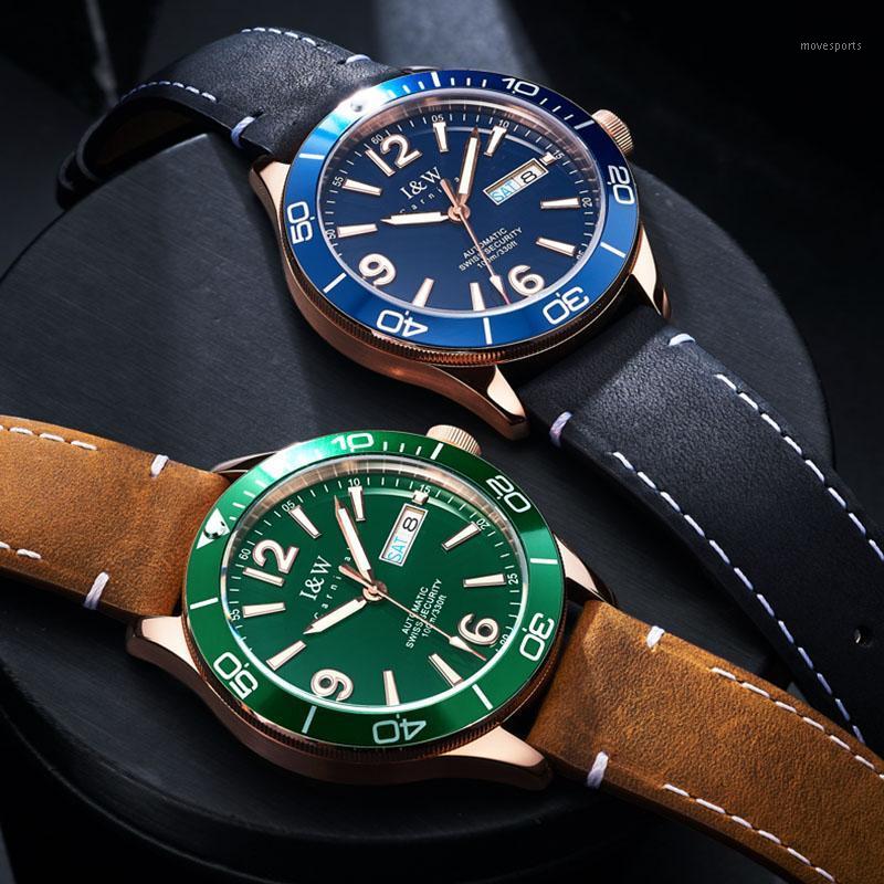 

Movement Automatic Watch Men Matte Leather Strap Mechanical Wristwatches Military Waterproof Clock, Silver black
