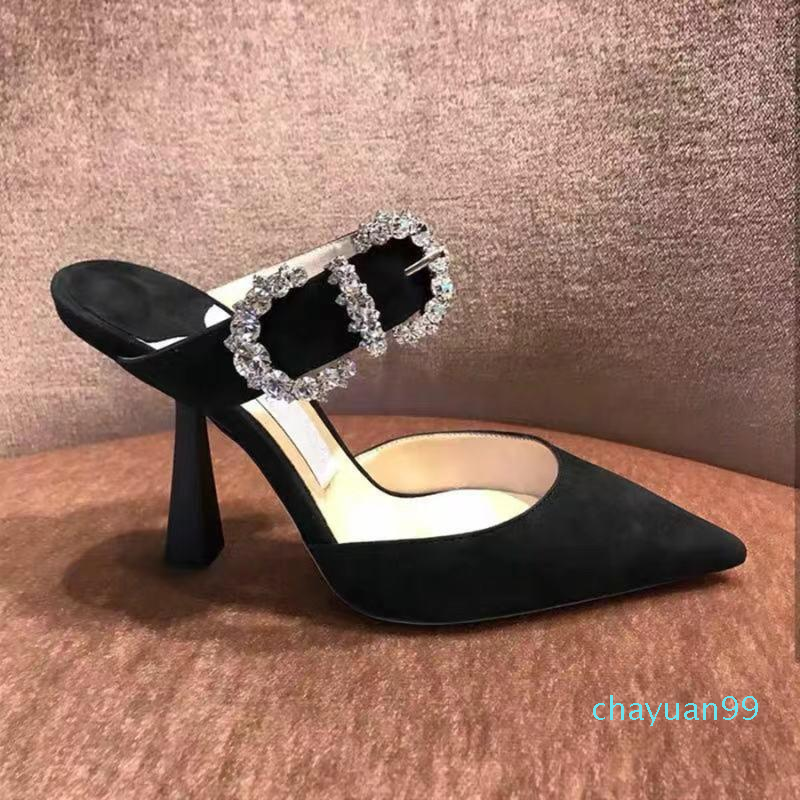 

2021 Summer Rhinestone Wedding Shoes Woman Pointed Toe High Heels Dress Pumps Mule Women Sandals Mules Glitter Stiletto1, Black