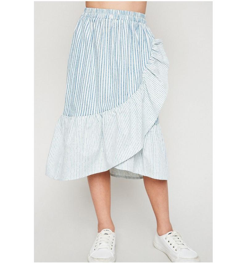 

Skirts Kids Ruffles Summer Striped Long Princess Cotton Fabric, Blue