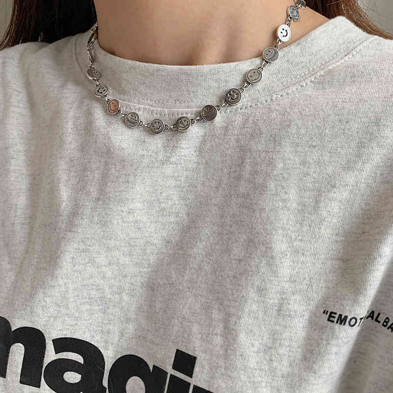 

TIMEONLY Exaggerated Smile Coin Choker Neckalces for Women Girls Funny Sweater Neckalce Korean Fashion Accessories Festival