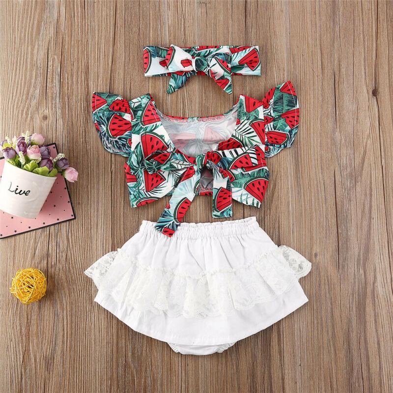 

Clothing Sets Summer Girl Set Born Baby Clothes Watermelon Top Shorts Dress Outfit With Bow 0-24 MonthsClothing, Red