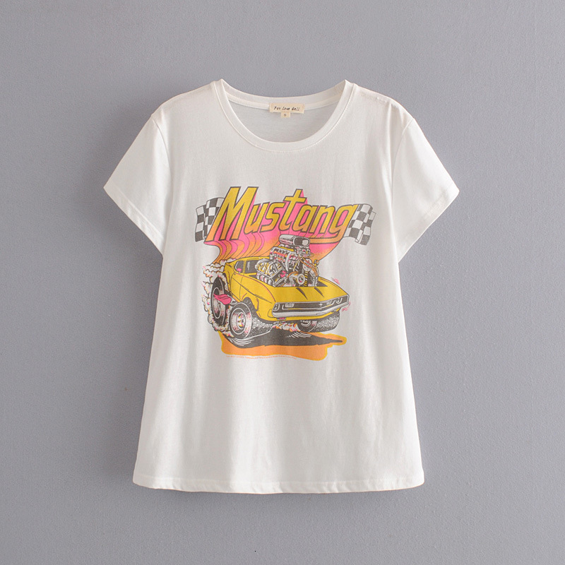 

Women' T-Shirt Women Cotton T Shirts White Automobile Print Tee Shirt Fashion Spring Summer Casual T-Shirts Streetwear Tees Tops