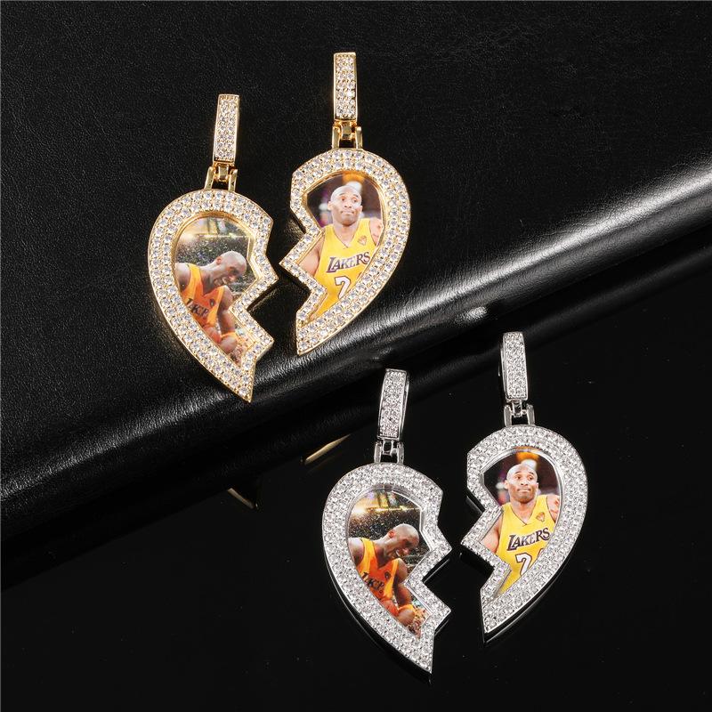 

Pendant Necklaces 2PCS Custom Po Frame Heart Pendants Necklace For Women Men Unisex Lovers Bling Iced Out Hip Hop Rapper Jewelry Gifts