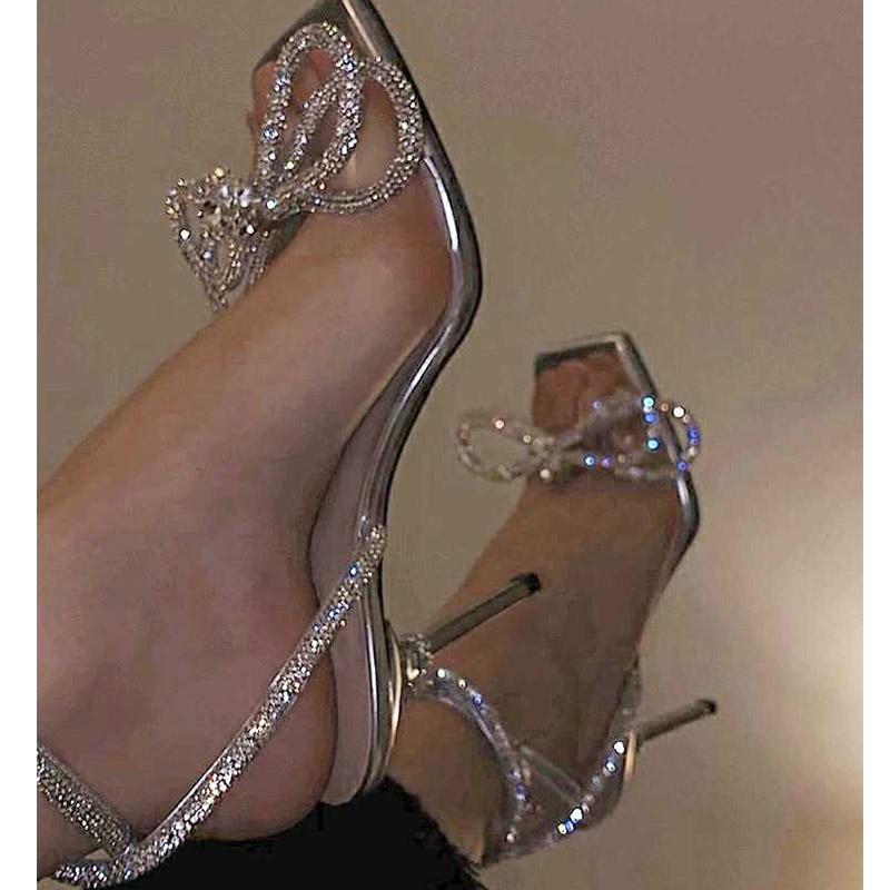 

Shoes Women Clear PVC Rhinestone Sandals High Heels Wedding Ladies Crystal Stilettos Designer Sandalias Mujer, As picture