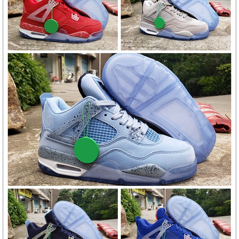 

4 UNC Florida Gators Oklahoma Sooners Georgetown Michigan PE Men Basketball Shoes Cheap 4s Red Grey Powder Blue Mens Sports Sneaker