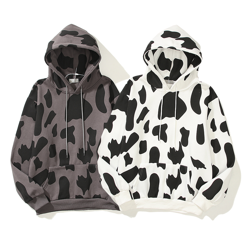 

High quality Harajuku style Fashion Designer Mens Hoodies Sweatshirts Cow Black white printing Streetwear Pullover Loose Lovers luxury Men t