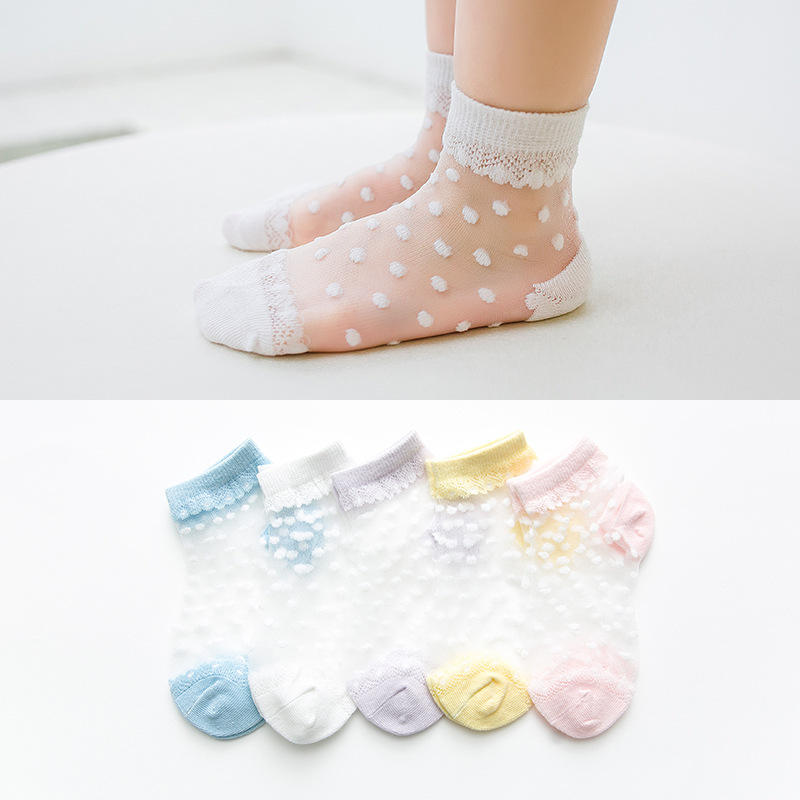 

5 Pairs/Lot Summer Girls Socks For Children Kids Mesh Style Baby Girl Floral Socks with Elastic Lace Dot Flowers Sock Wholesale 1942 Y2, Multi
