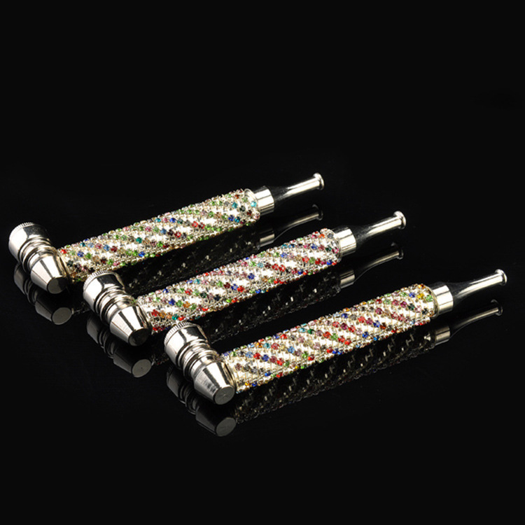 

Women's brick inlaid metal pipe silver white long mouth with pipe cover convenient smoking gift cigarette set