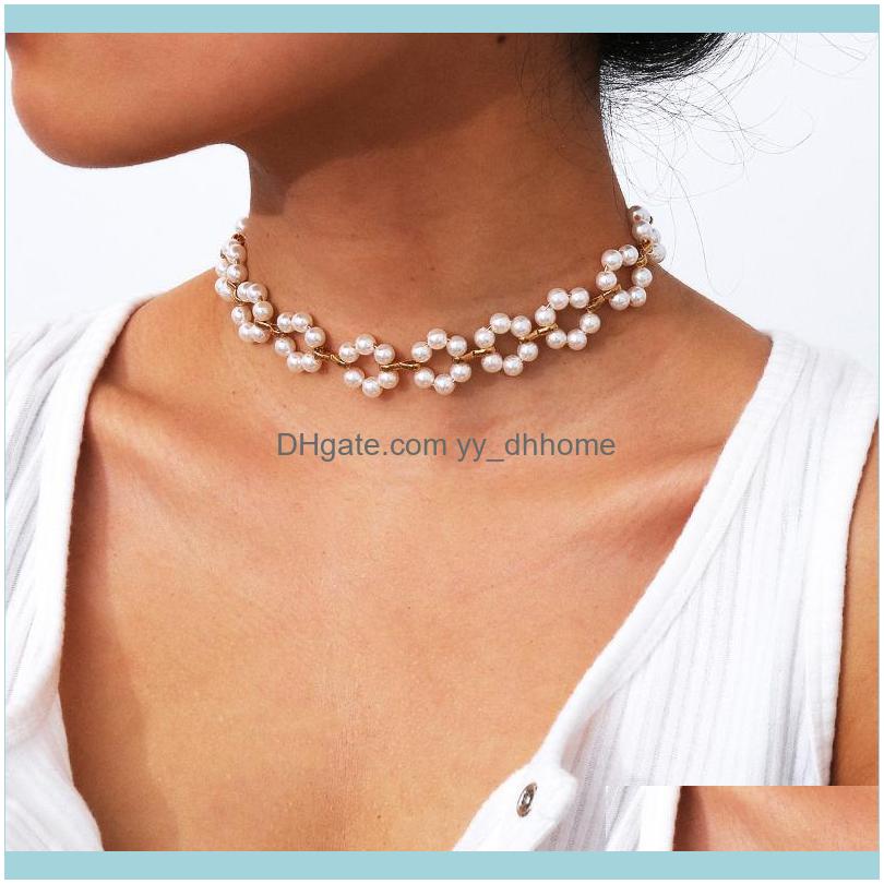 

Chokers Necklaces & Pendants Jewelrychokers Vintage Wind Flower Pearl Necklace Female Temperament Joker Simple Buckle Round Brand Beads Chok