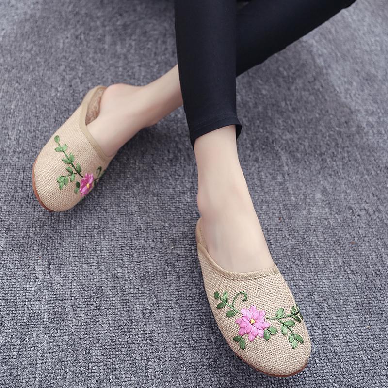 

Slippers 2021 Linen Fashion Embroidery Flat Bottom Wear Comfortable Wild Children, Black