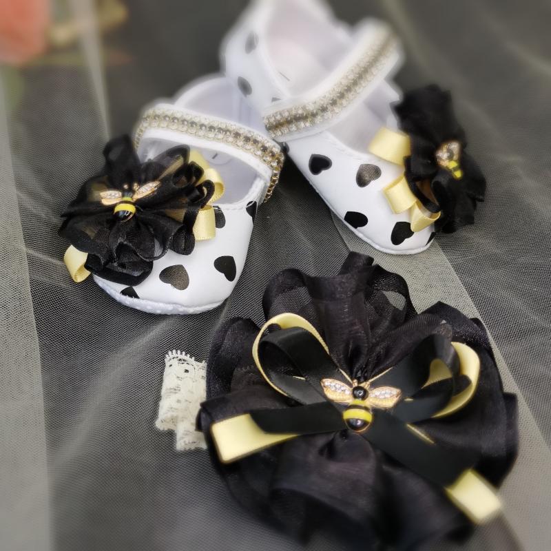 

First Walkers Dollbling Luxury Flower Bee Diamond Infant Shoes Headband Pography Personalized Name Baby Shower Gift Pearl