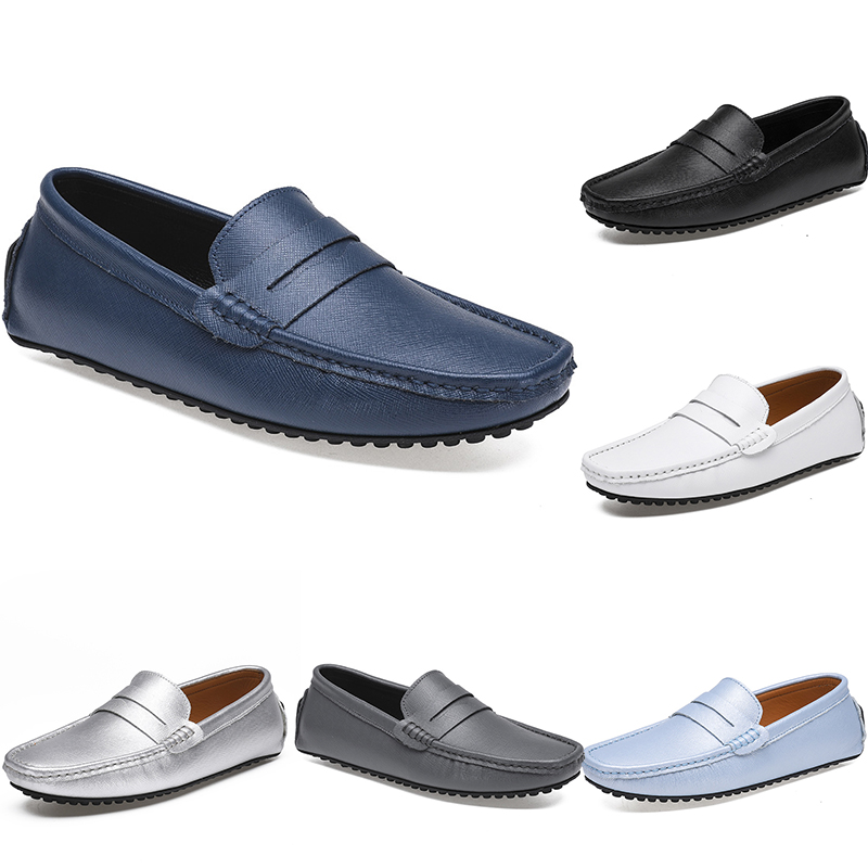 

leather peas men's casual driving shoes soft sole fashion black navy white blue silver yellow grey footwear all-match lazy cross-border 38- color96