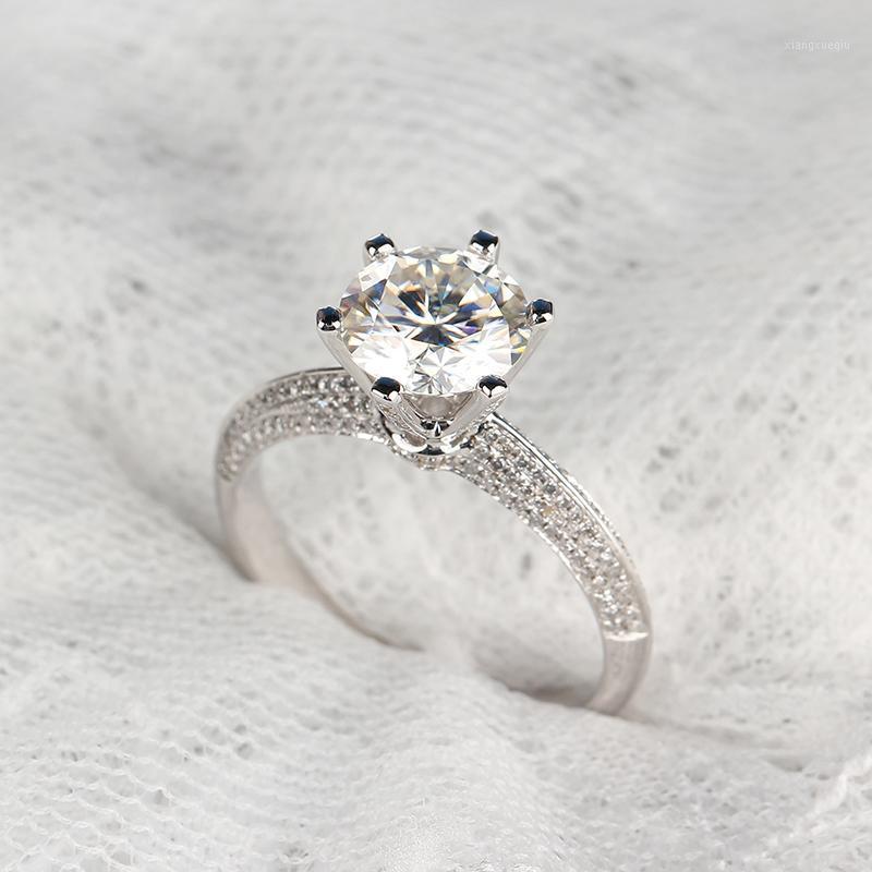 

Cluster Rings Luxury 14K White Gold Ring Moissanite D Color Romantic Style Wedding Anniversary Jewelry, Golden;silver