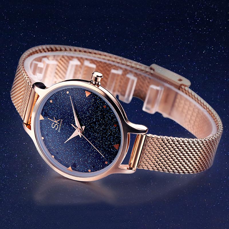 

Wristwatches Woman's Bracelet Watches Elegant Steel Band Business Quartz Rose Gold Female Clock Sky Dial Analog Watch Ladies