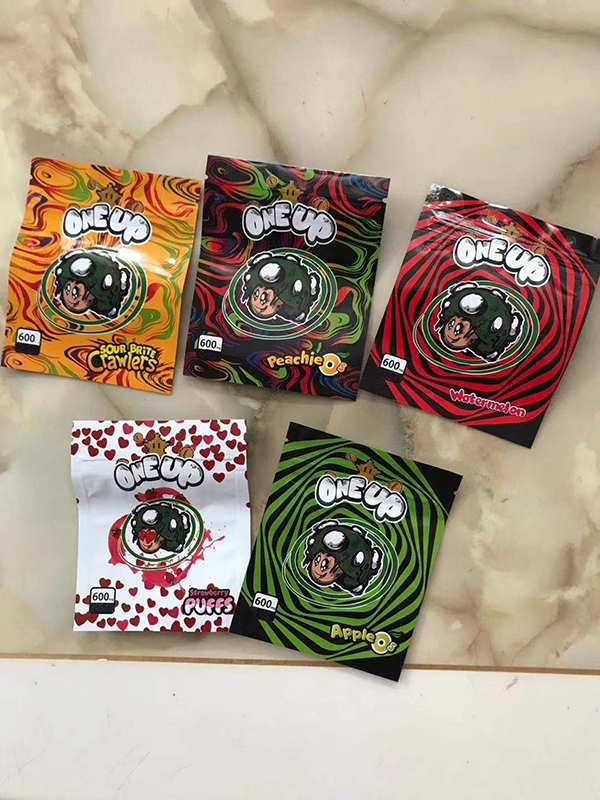 

oneup packaging mylar packing bags one up sour brite crawlers gummy resealable edibles plastic california sf 8th 3.5g smell childproof zippe
