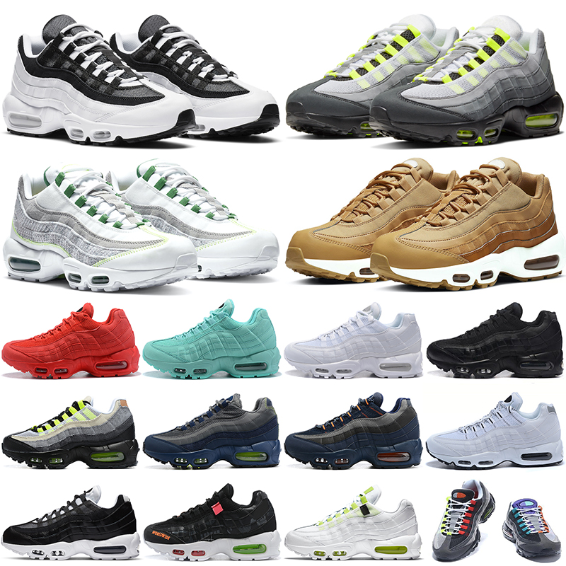 

OG Neon 95 mens running shoes 95s Triple White Black Yin Yang Laser Fuchsia Greedy Wheat Worldwide Ghost men women sports sneakers trainers walking jogging, 36-46 triple black