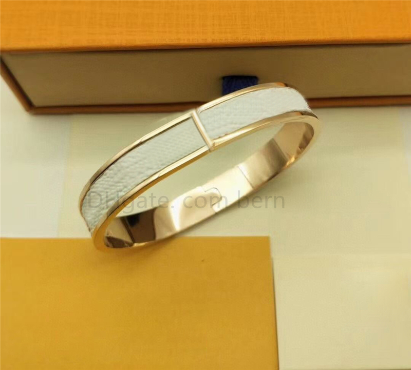 

Party Favor ZB004YX Brand Fashion Classic Bangle Brown / White PU Leather Titanium Bracelet with Gift Box 3Colors Silver Rosegold Gold