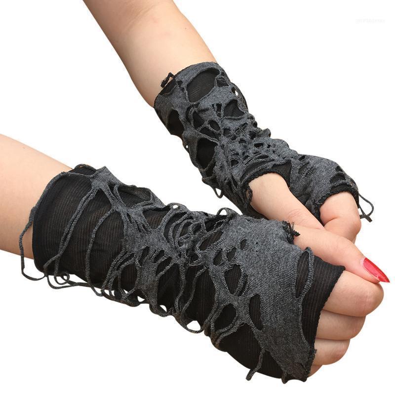 

Pcs Women's Black Half Finger Gloves Halloween Beggar Hole Punk Rock Cosplay Club Dress Dance Props1