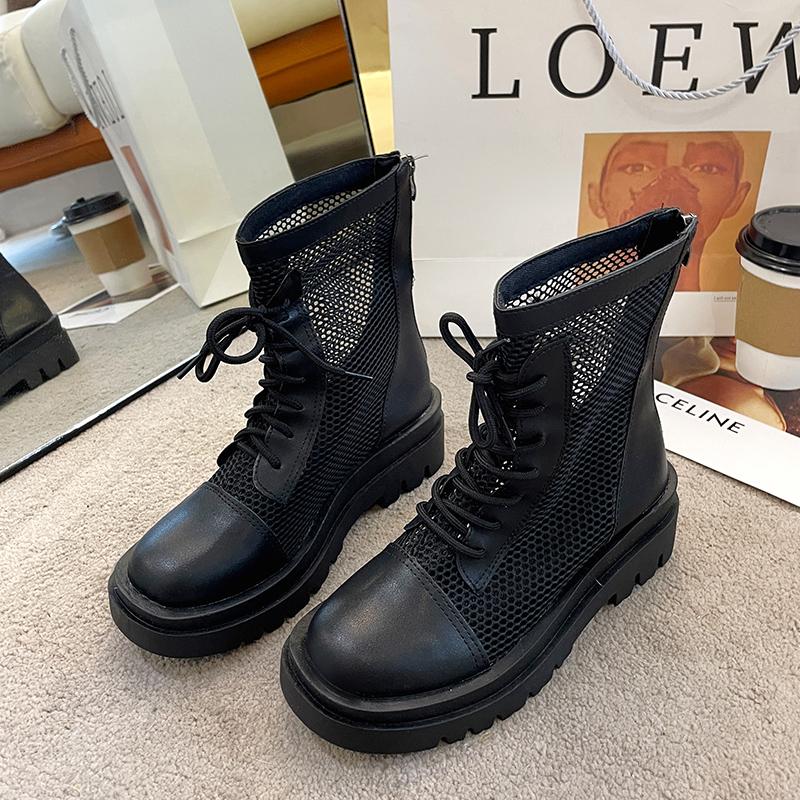

Boots 2021 Shoes For Women Breathable Mesh Summer Women's Ankle Fashion Black Zipper Casual Woman Flat Platform