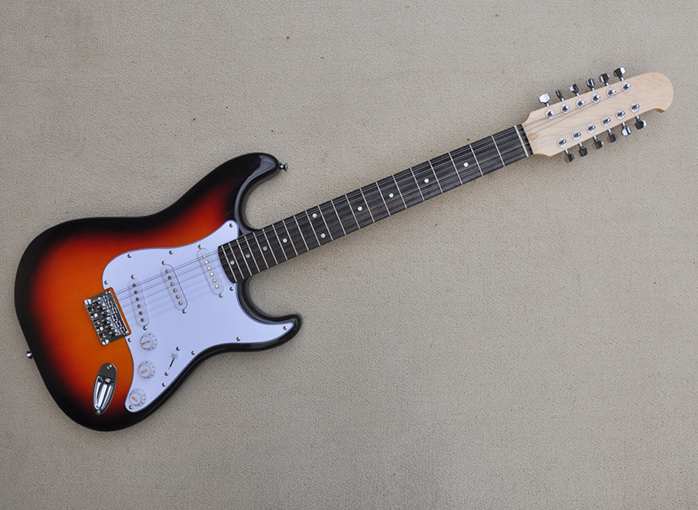 

Tobacco Sunburst 12 Strings Electric Guitar with SSS Pickups,Rosewood Fretboard,White Pickguard,Can be Customized
