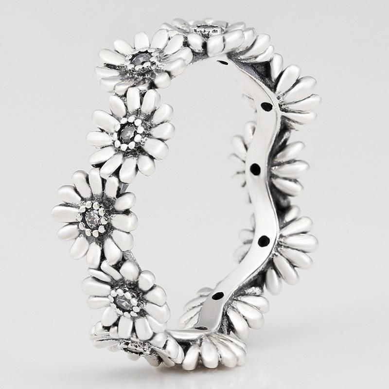 

Sterling Silver Pan Ring Shiny Daisy Crown For Women Wedding Party Gift Fashion Jewelry Cluster Rings