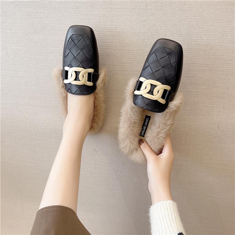 

Slippers Fall 2021 Baotou Flat Bottom Plus Velvet Women Korean Fashion Simple, Beige