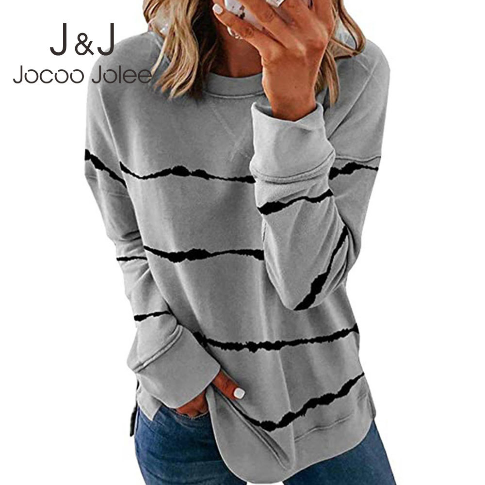 

Jocoo Jolee Women Plus Size 5XL Hoodies Casual Long Sleeve O Neck Striped Loose Sweatshirt Harajuku Tops Oversized Pullover 210518, As photo