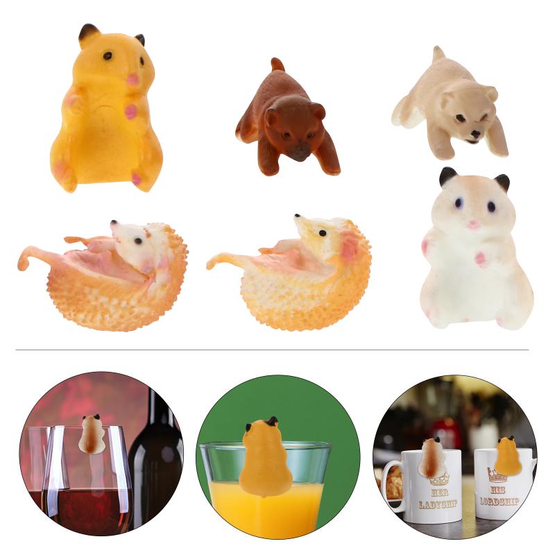 

Mugs 6pcs Animals Glass Cup Rim Charms Markers Decoration Random Style